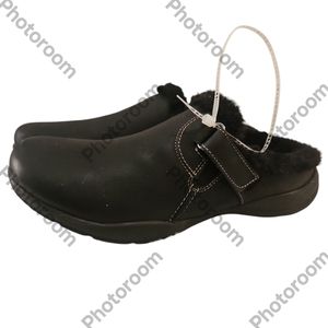 Clarks Collection Women Black Fur-Lined Clogs Size 5.5